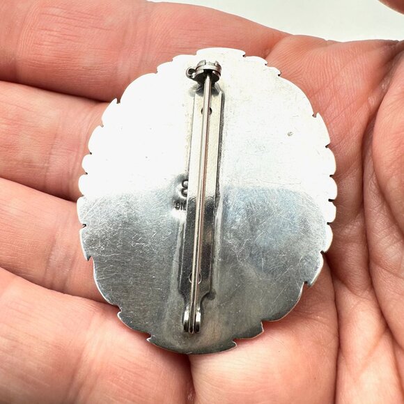 Vintage Native American Inlay Gemstone Pin Brooch Sterling Silver Opal Tiger Eye - Picture 3 of 4